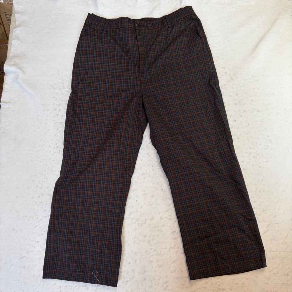 Levi's Premium Plaid Pants Mens XL Brown Blue Check Elastic Waist Trousers